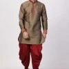 Vastramay Men's Bronze And Maroon Silk Blend Kurta And Dhoti Pant Set 2 Vastramay Men's Bronze And Maroon Silk Blend Kurta And Dhoti Pant Set