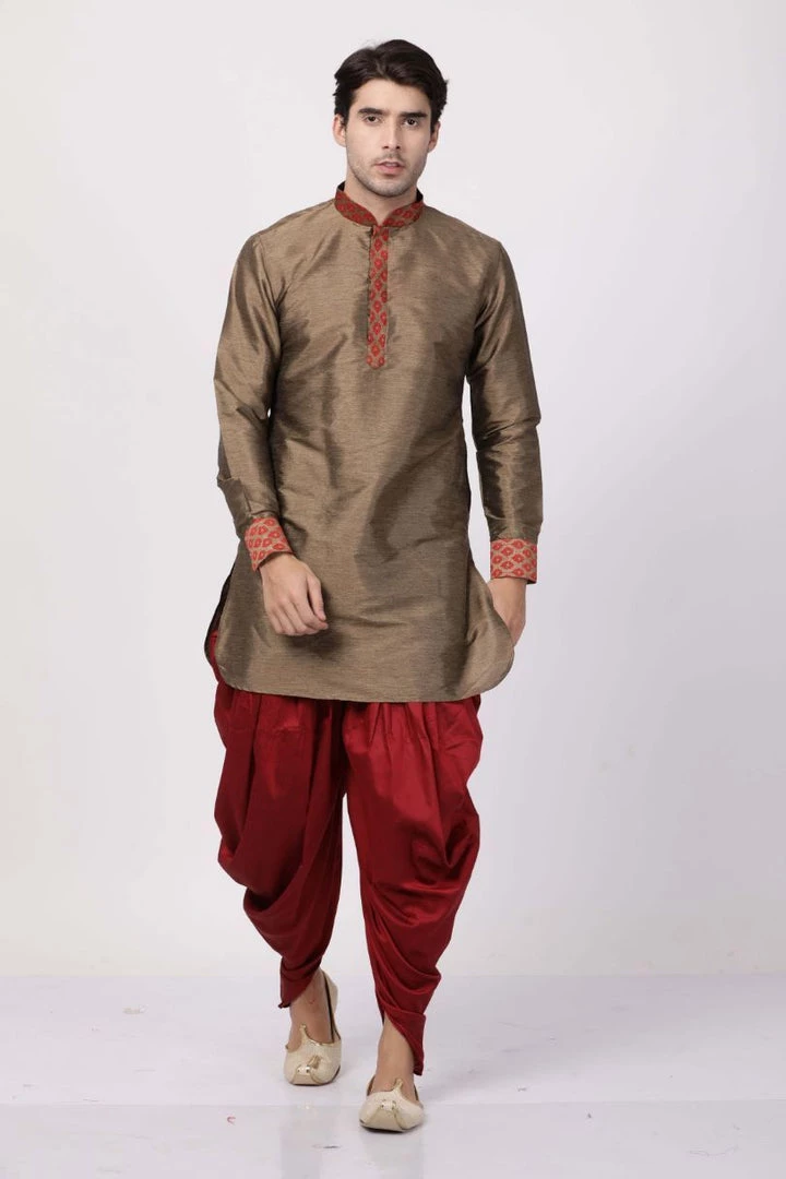 Vastramay Silk Blend Bronze And Maroon Baap Beta Dhoti Kurta Set 4 Vastramay Silk Blend Bronze And Maroon Baap Beta Dhoti Kurta Set