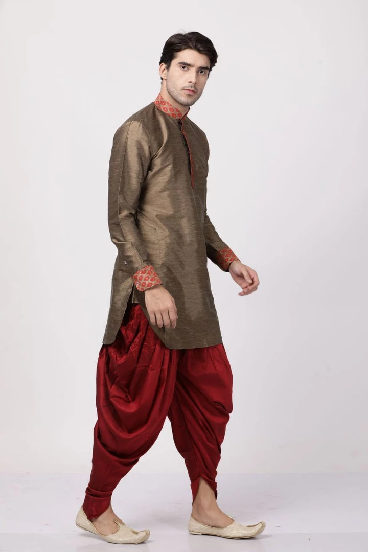 Vastramay Silk Blend Bronze And Maroon Baap Beta Dhoti Kurta Set 6 Vastramay Silk Blend Bronze And Maroon Baap Beta Dhoti Kurta Set