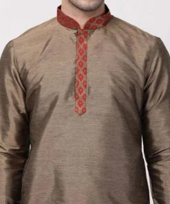 Vastramay Men's Bronze And Maroon Silk Blend Kurta And Dhoti Pant Set