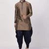Vastramay Men's Bronze And Navy Blue Silk Blend Kurta And Dhoti Pant Set