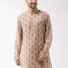 Vastramay Men's Multicolor-Base-Cream Muslin Cotton Kurta