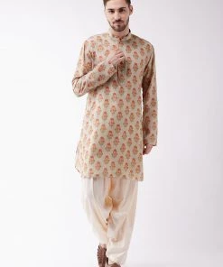 Vastramay Multicolor-Base-Beige And Cream Baap Beta Kurta And Patiala Set