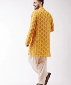 Vastramay Multicolor-Base-Mustard And Cream Baap Beta Kurta And Patiala Set
