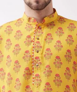 Vastramay Multicolor-Base-Mustard And Cream Baap Beta Kurta And Patiala Set