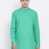 Vastramay Men's Green Cotton Blend Kurta