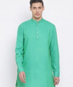 Vastramay Men's Green Cotton Blend Kurta