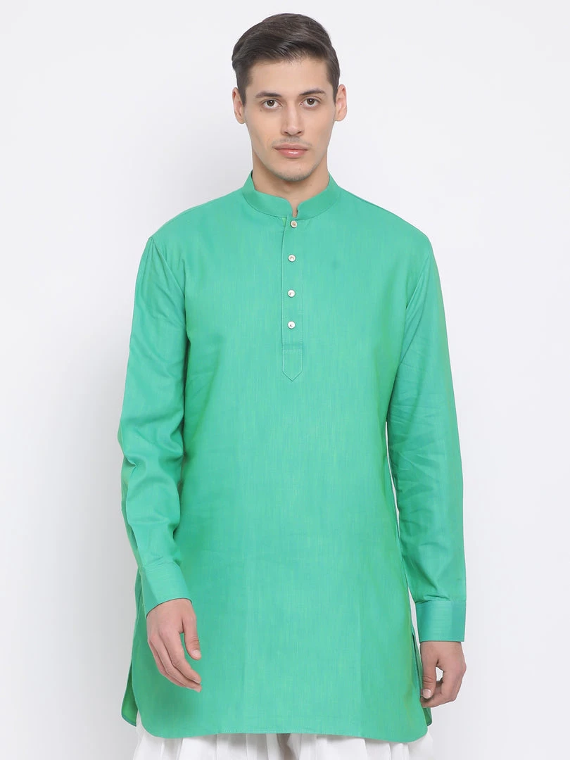 Vastramay Men's Green Cotton Blend Kurta 3 Vastramay Men's Green Cotton Blend Kurta