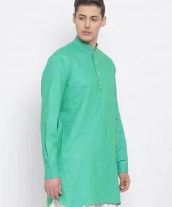 Vastramay Men's Green Cotton Blend Kurta