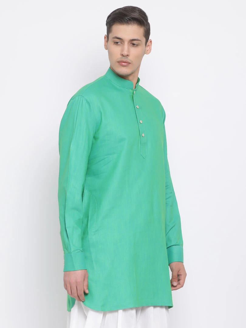 Vastramay Men's Green Cotton Blend Kurta 4 Vastramay Men's Green Cotton Blend Kurta