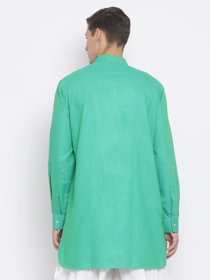 Vastramay Men's Green Cotton Blend Kurta 5 Vastramay Men's Green Cotton Blend Kurta
