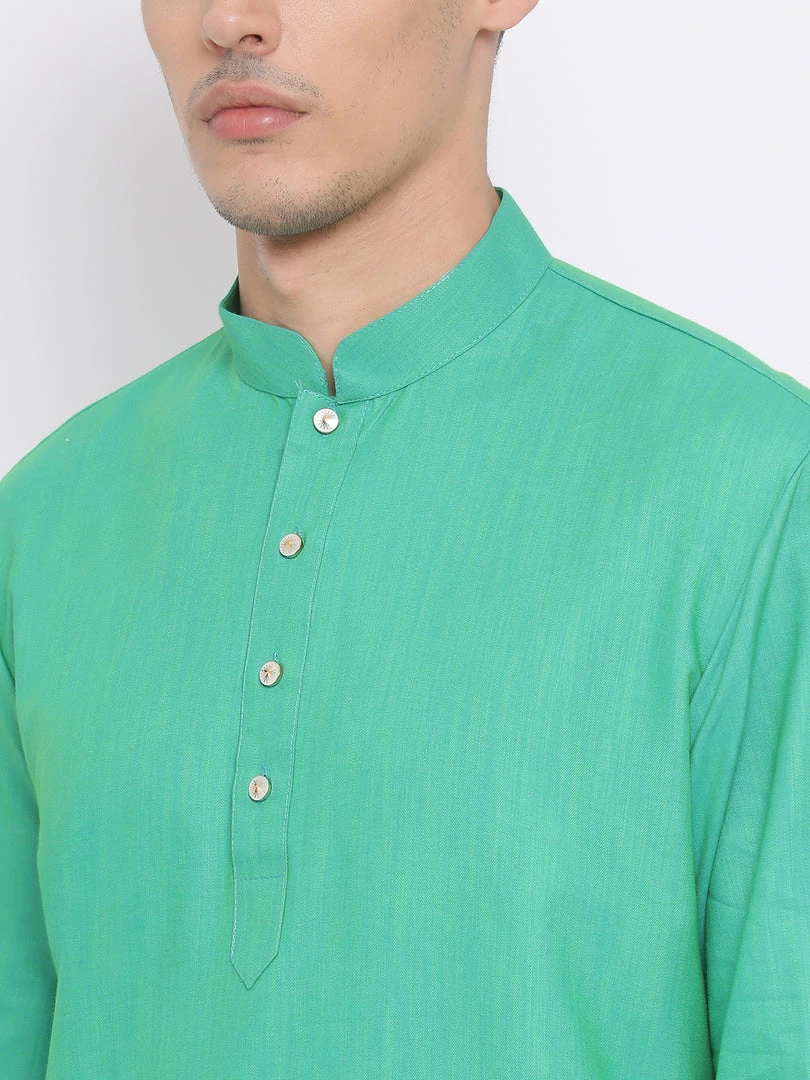 Vastramay Men's Green Cotton Blend Kurta 6 Vastramay Men's Green Cotton Blend Kurta