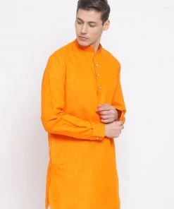 Vastramay Men's Orange Cotton Blend Kurta