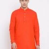 Vastramay Men's Red Cotton Blend Kurta