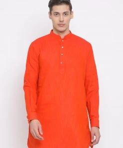 Vastramay Men's Red Cotton Blend Kurta