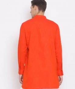 Vastramay Men's Red Cotton Blend Kurta