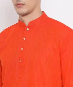 Vastramay Men's Red Cotton Blend Kurta