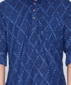 Vastramay Men's Blue Cotton Short Kurta