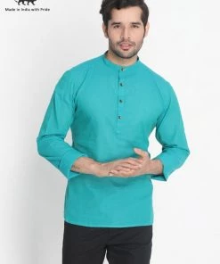 Vastramay Men's Aqua Pure Cotton Short Kurta Buy 1 Get 1