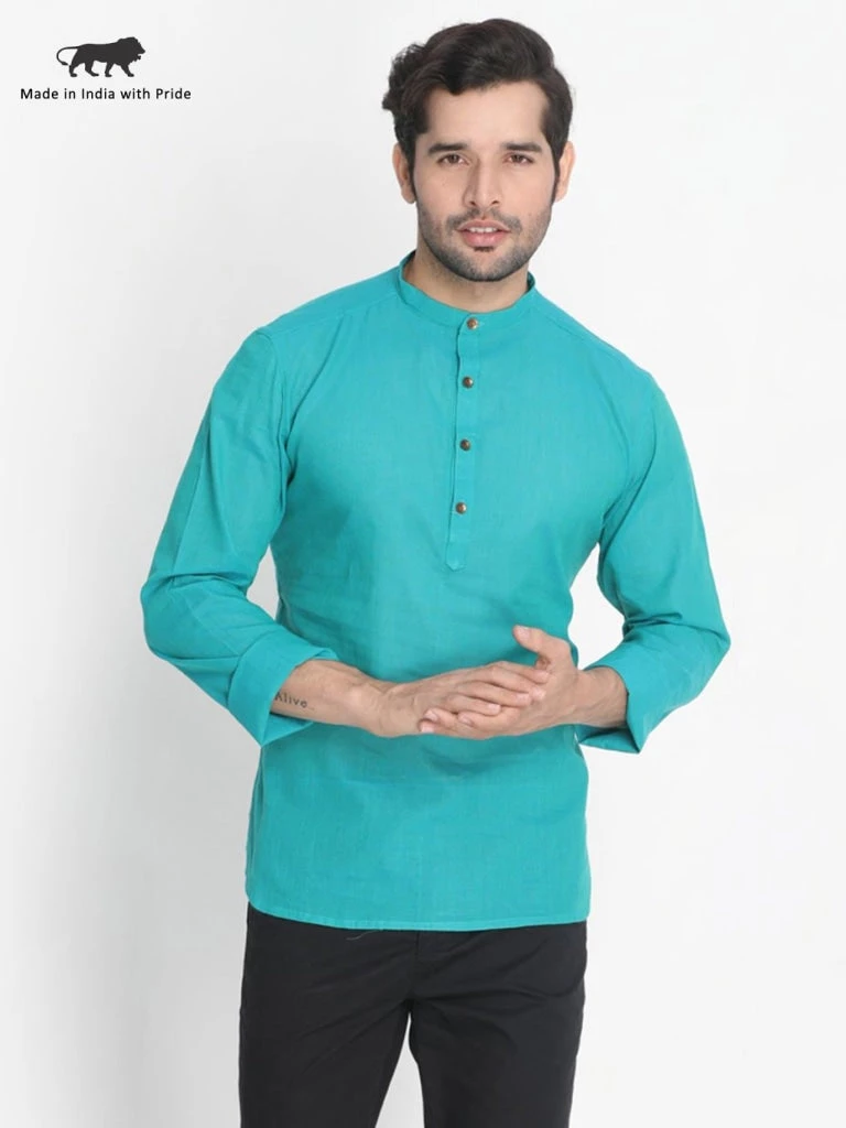 Vastramay Men's Aqua Pure Cotton Short Kurta Buy 1 Get 1 3 Vastramay Men's Aqua Pure Cotton Short Kurta Buy 1 Get 1