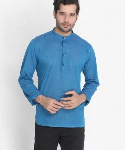 Vastramay Men's Blue Pure Cotton Short Kurta