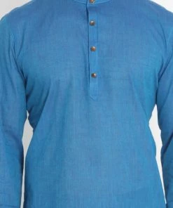 Vastramay Men's Blue Pure Cotton Short Kurta 11 Vastramay Men's Blue Pure Cotton Short Kurta