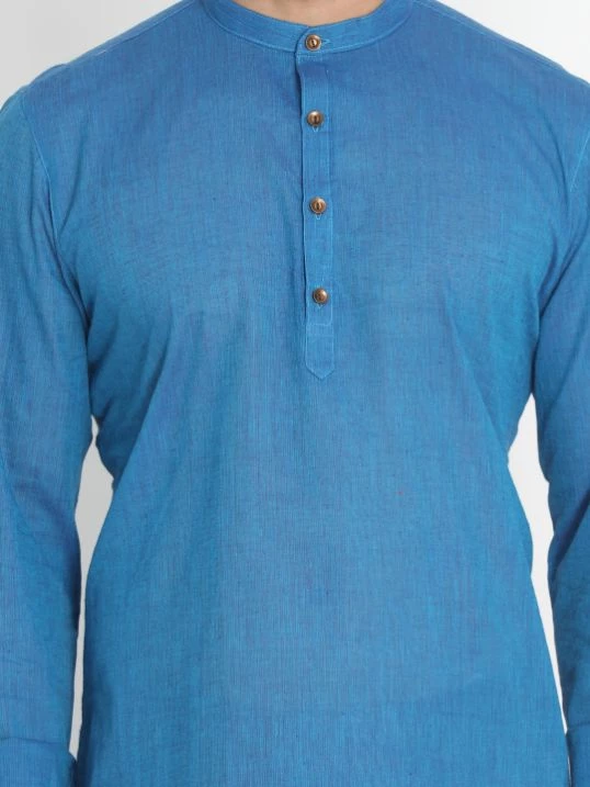 Vastramay Men's Blue Pure Cotton Short Kurta 6 Vastramay Men's Blue Pure Cotton Short Kurta