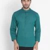 Vastramay Men's Green Pure Cotton Short Kurta