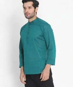 Vastramay Men's Green Pure Cotton Short Kurta