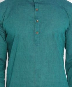 Vastramay Men's Green Pure Cotton Short Kurta