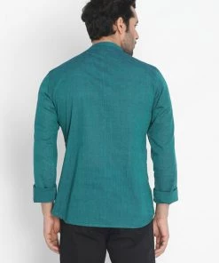 Vastramay Men's Green Pure Cotton Short Kurta