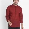 Vastramay Men's Maroon Pure Cotton Short Kurta