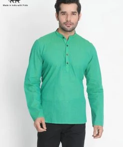 Vastramay Men's Green Pure Cotton Short Kurta