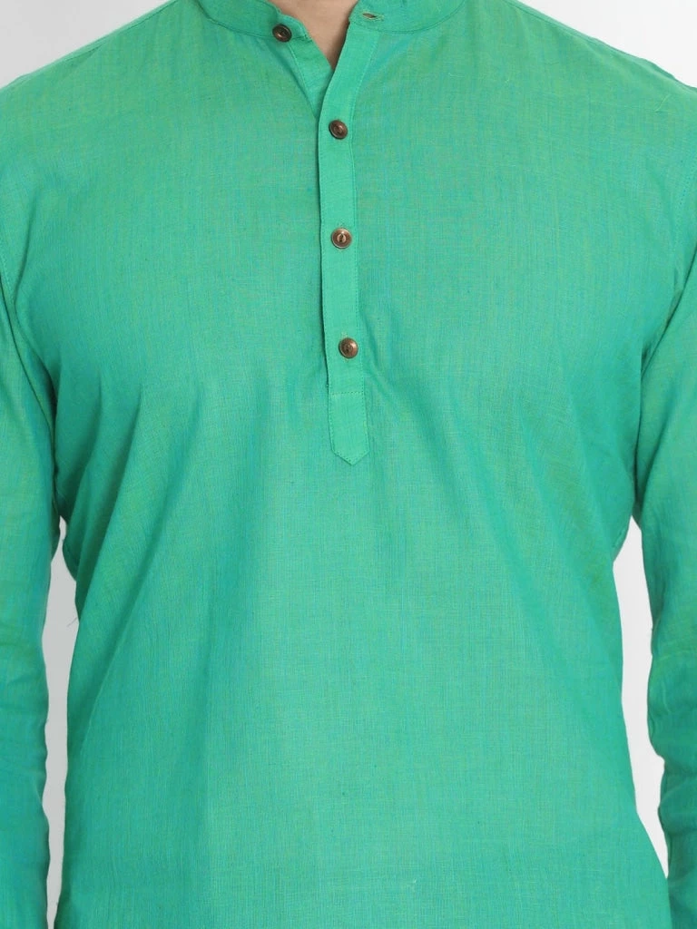 Vastramay Men's Green Pure Cotton Short Kurta 6 Vastramay Men's Green Pure Cotton Short Kurta