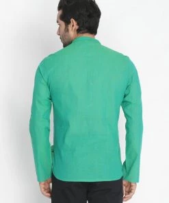 Vastramay Men's Green Pure Cotton Short Kurta 10 Vastramay Men's Green Pure Cotton Short Kurta