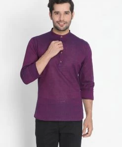 Vastramay Men's Purple Pure Cotton Short Kurta