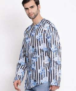 Vastramay Men's Blue Silk Blend Digital Printed Short Kurta Buy 1 Get 1