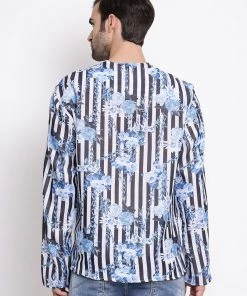 Vastramay Men's Blue Silk Blend Digital Printed Short Kurta Buy 1 Get 1