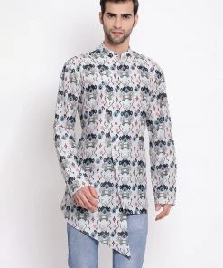 Vastramay Men's Grey Cotton Blend Short Kurta Buy 1 Get 1