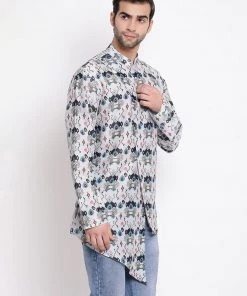 Vastramay Men's Grey Cotton Blend Short Kurta Buy 1 Get 1