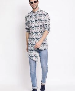 Vastramay Men's Grey Cotton Blend Short Kurta Buy 1 Get 1