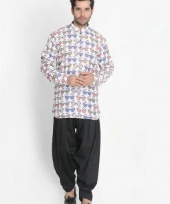Vastramay Men's White Cotton Blend Kurta And Patiala Set