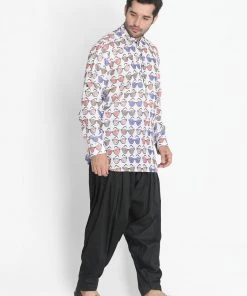 Vastramay Men's White Cotton Blend Kurta And Patiala Set