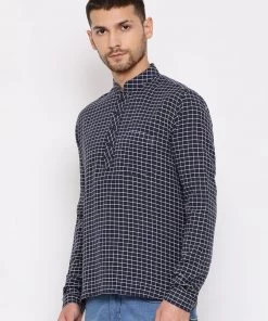 Vastramay Men's Blue Cotton Blend Short Kurta