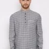 Vastramay Men's Grey Cotton Blend Short Kurta