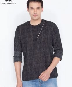 Vastramay Buy 1 Get 1 Men's Black Cotton Short Kurta