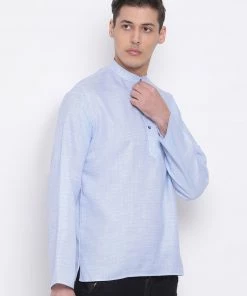 Vastramay Men's Blue Cotton Blend Short Kurta