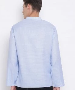 Vastramay Men's Blue Cotton Blend Short Kurta