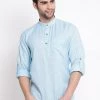 Vastramay Men's Green Cotton Blend Short Kurta
