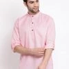 Vastramay Men's Pink Cotton Blend Short Kurta